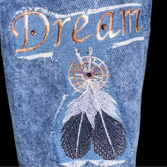 Native American Woman Embroidered Crystal Embellished Jean Jacket - Picture 9 of 12